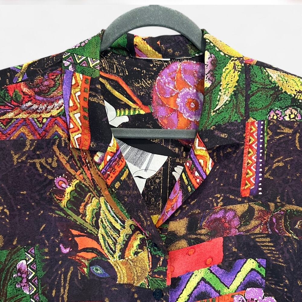 Chico’s Vintage 100% Silk Art Print Patchwork Blouse Small - Picture 7 of 9